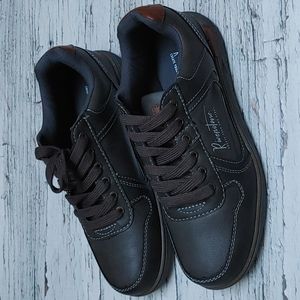 River stone dark brown leather classic sneakers men's lace up shoes